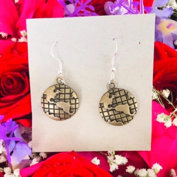 Bronze Earth Round Dangle Hook Earrings - Picture 1 of 1